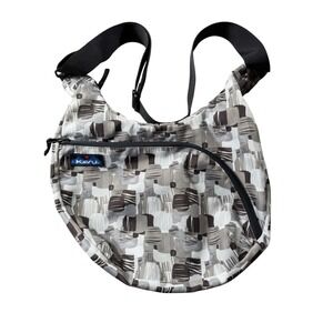 KAVU Keeper Crossbody Bag Unisex Gray White Black Abstract Geometric Print Zip